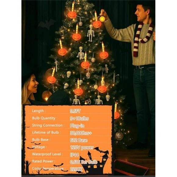 Halloween Pumpkin Bubble Lights-9Ft Halloween String Lights with 9 JackO Lantern - Picture 5 of 8